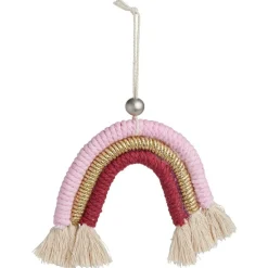 Arc-en-ciel à suspendre macramé beige rose doré 9,5xH10cm