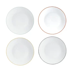 Assiette plate blanche à bord coloré dépareillé x4