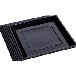 Assiette plate carrée noire en plastique réutilisable x6