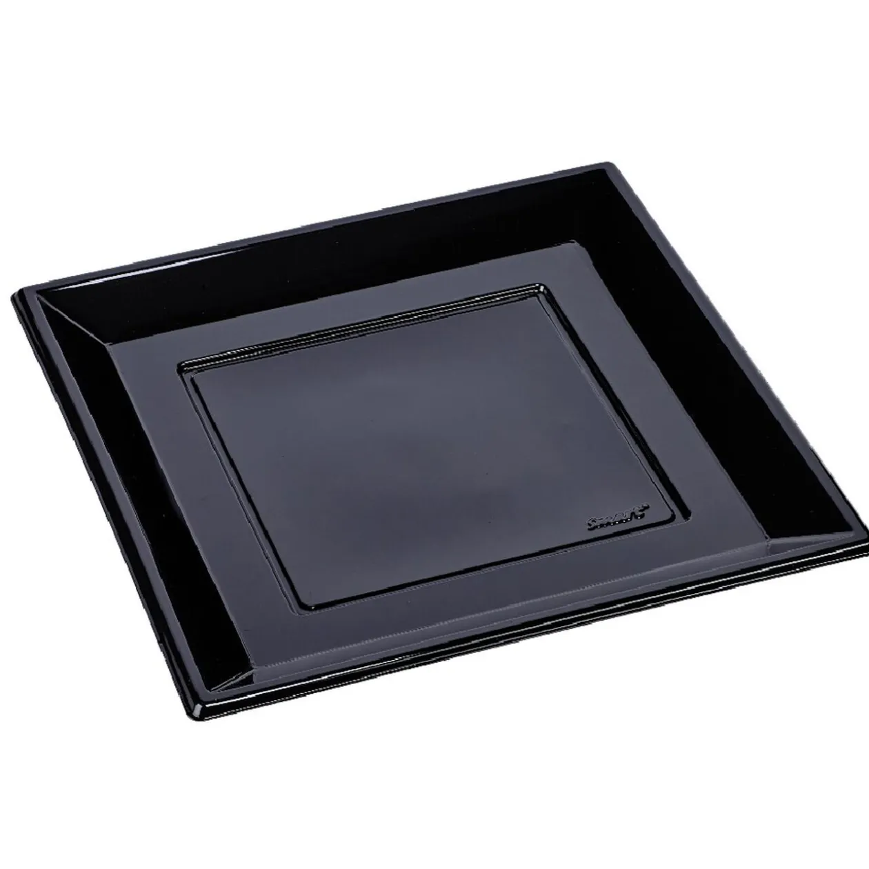 Assiette plate carrée noire en plastique réutilisable x6