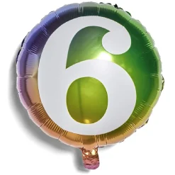 Ballon alu chiffre 6 métallisé multicolore Ø45cm