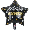 Ballon Bonne année forme étoile en aluminium noir et doré H46cm