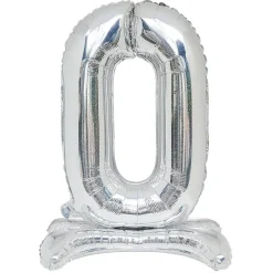 Ballon chiffre 0 doré ou argenté H80 cm avec support