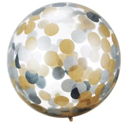 Ballon confettis argent, noir et doré