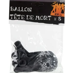 Ballon de baudruche noir motif tête de mort Halloween x8
