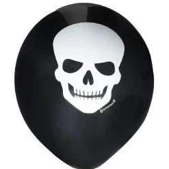 Ballon gonflable latex noir imprimé tête de mort blanc x6