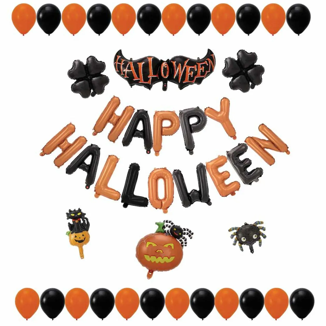 Ballon Halloween forme ovale lettres et symboles noir et orange x66