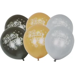 Ballons Bonne Année noir or argent x6