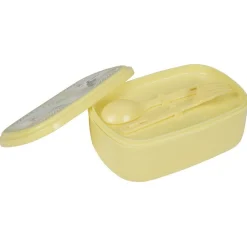 Bento jaune décor feuilles de palmier et toucan