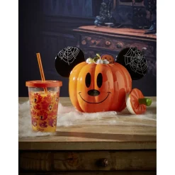 Bonbonnière Disney Mickey citrouille orange et noir 2 faces Ø14xH18cm