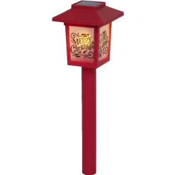 Borne solaire lanterne rouge vintage 10LED blanc chaud effet flamme H37cm