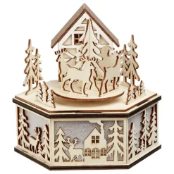 Boîte à musique village de Noël en bois H15cm