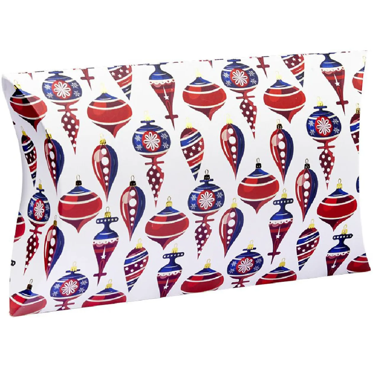 Boîte cadeau berlingot motif boule de noel or rouge bleu blanc Taille S