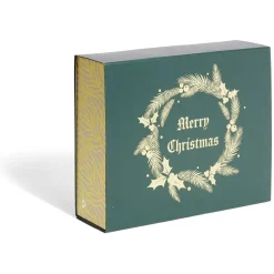 Boîte cadeau Noël pliable motif couronne dorée