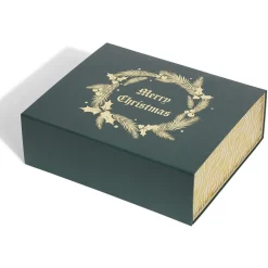 Boîte cadeau Noël pliable motif couronne dorée