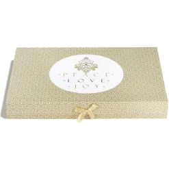 Boîte cadeau rectangulaire Noël inscription Peace Love Joy doré