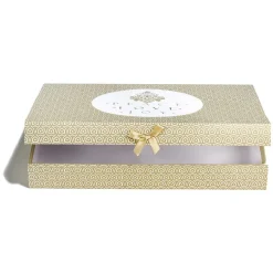 Boîte cadeau rectangulaire Noël inscription Peace Love Joy doré