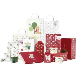 Boîte de Noël motif renne flocon canne à sucre rouge et blanc x2