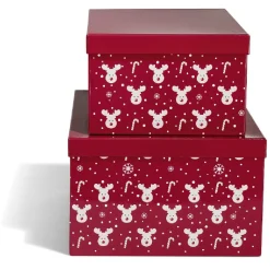 Boîte de Noël motif renne flocon canne à sucre rouge et blanc x2