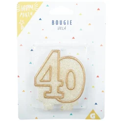 Bougie anniversaire chiffre 40 doré pailleté