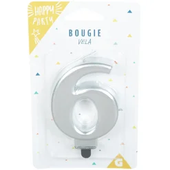 Bougie anniversaire chiffre 6 mat argenté