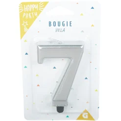 Bougie anniversaire chiffre 7 mat argenté