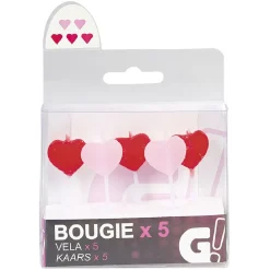 Bougie anniversaire coeur rose et rouge x5