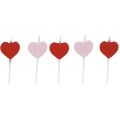 Bougie anniversaire coeur rose et rouge x5