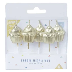Bougie anniversaire cupcake doré x 5