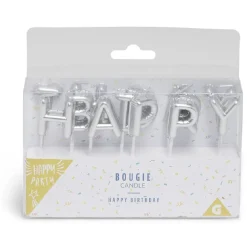 Bougie anniversaire lettres Happy Birthday argenté