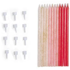 Bougie anniversaire longue rose x12