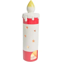 Bougie de Noël en céramique rouge et blanc Ø8,5xH29,5cm