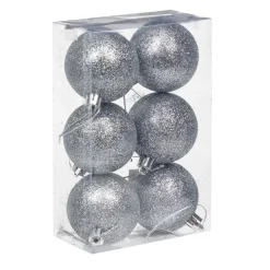 Boule de Noël argentée pailletée x6
