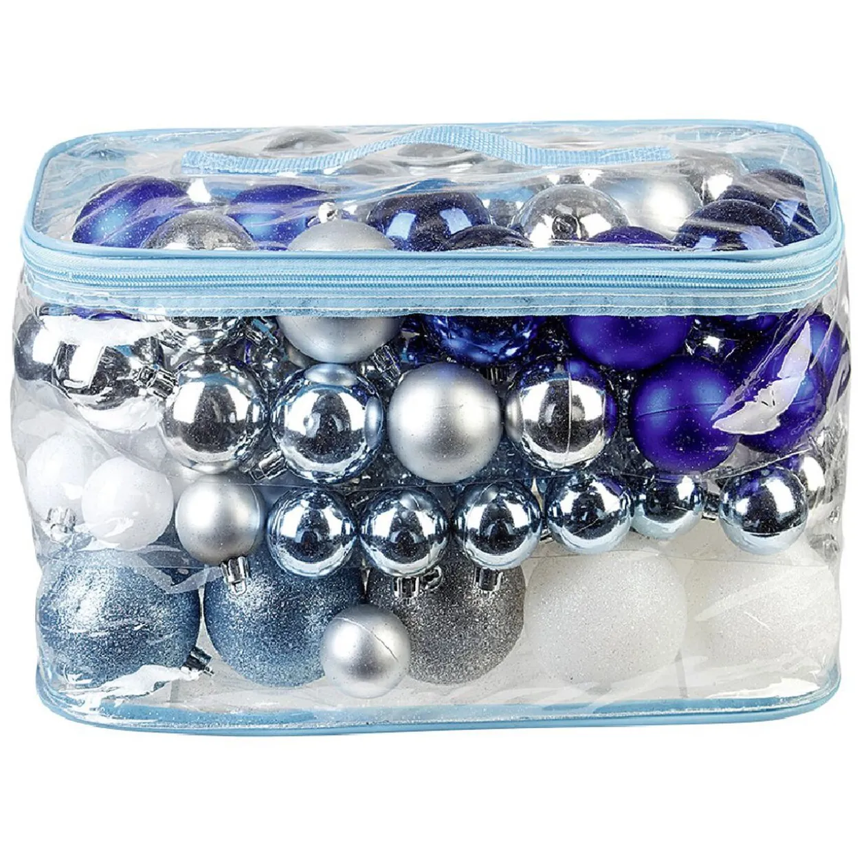 Boule de Noël bleue, blanche, argentée x 100