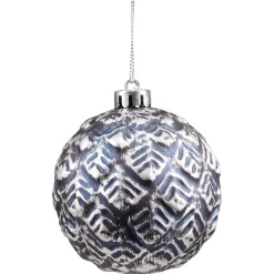 Boule de Noël déco relief bleu et argent Ø8cm