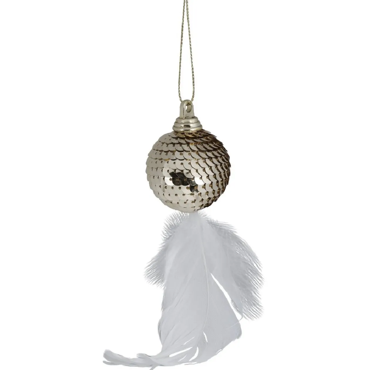 Boule de Noël décor sequin avec plume