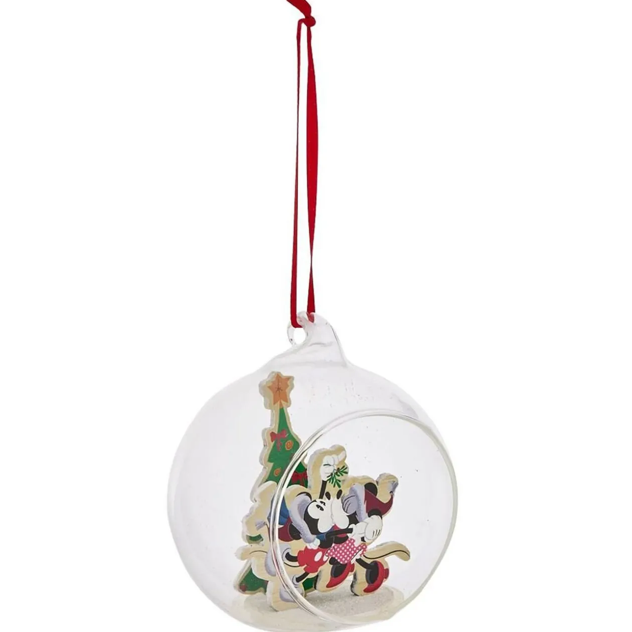 Boule de Noël Disney Mickey Minnie en verre et bois Ø8cm