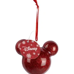 Boule de Noël Disney tête de Mickey rouge pailletée