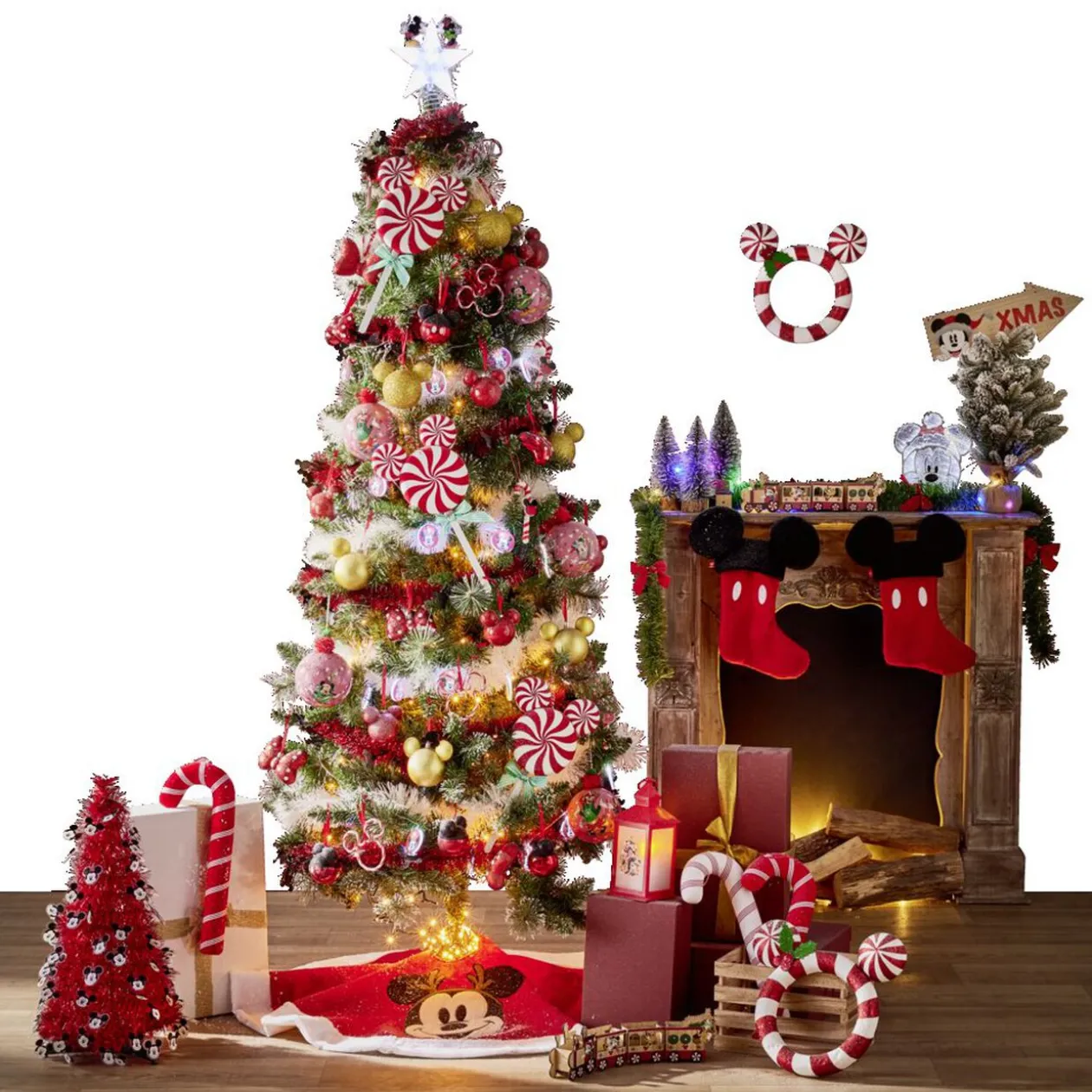 Boule de Noël Disney tête de Mickey rouge pailletée