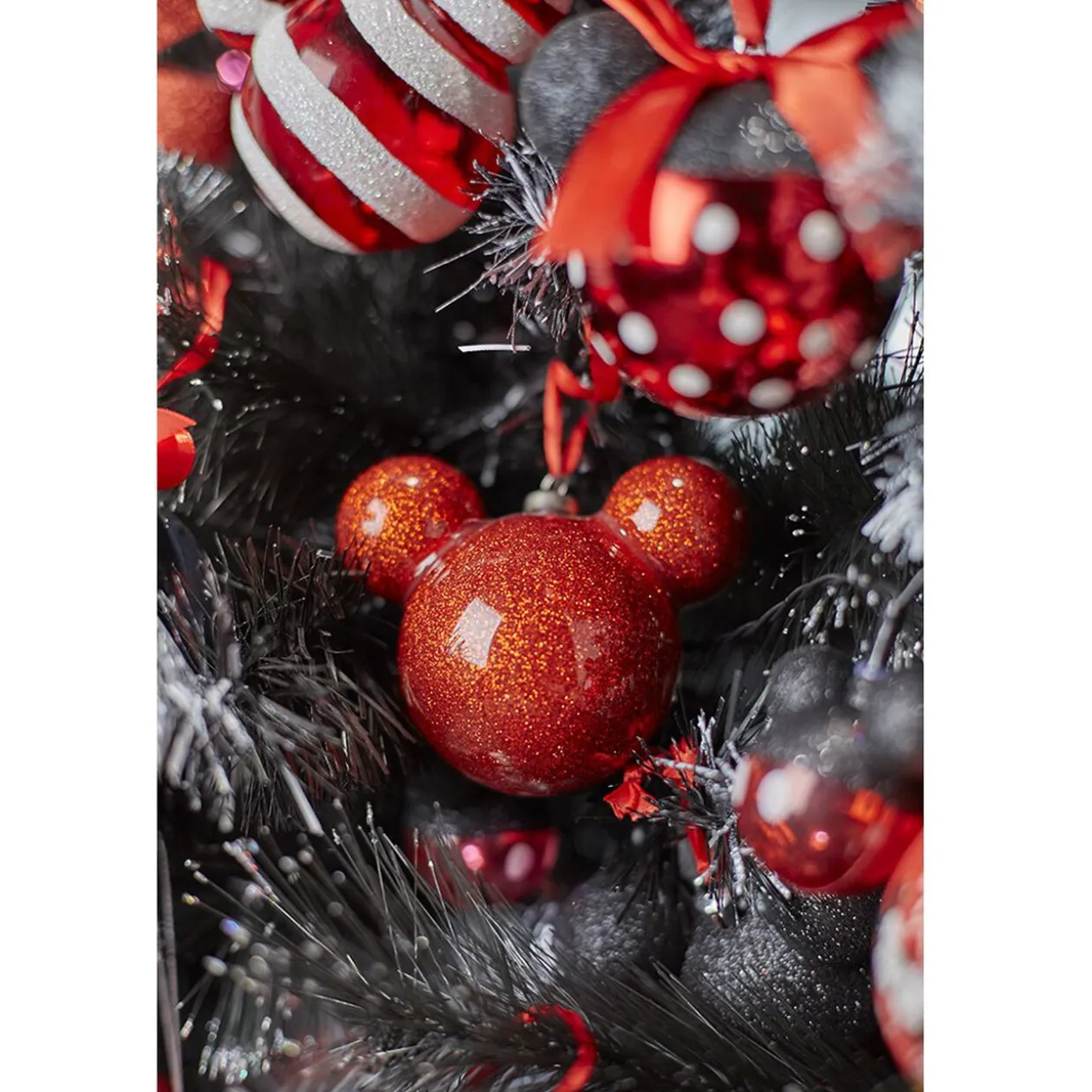 Boule de Noël Disney tête de Mickey rouge pailletée