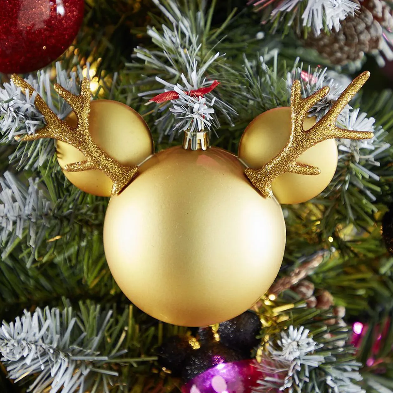 Boule de Noël Disney tête de Mickey en 3D dorée H15,5cm