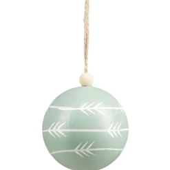 Boule de Noël en bois motif géométriques naturel et blanc Ø6cm