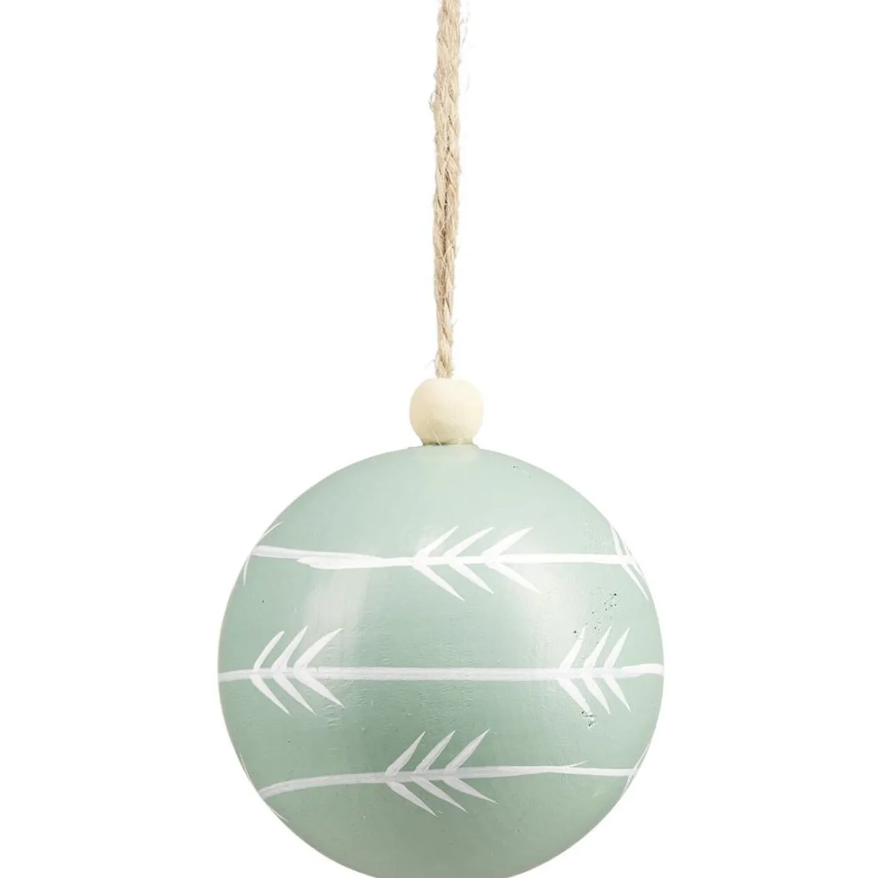 Boule de Noël en bois motif géométriques naturel et blanc Ø6cm