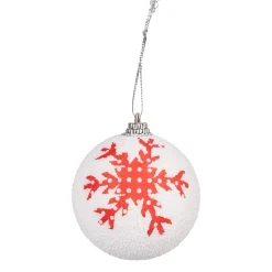 Boule de noël en mousse design flocon blanc rouge x6
