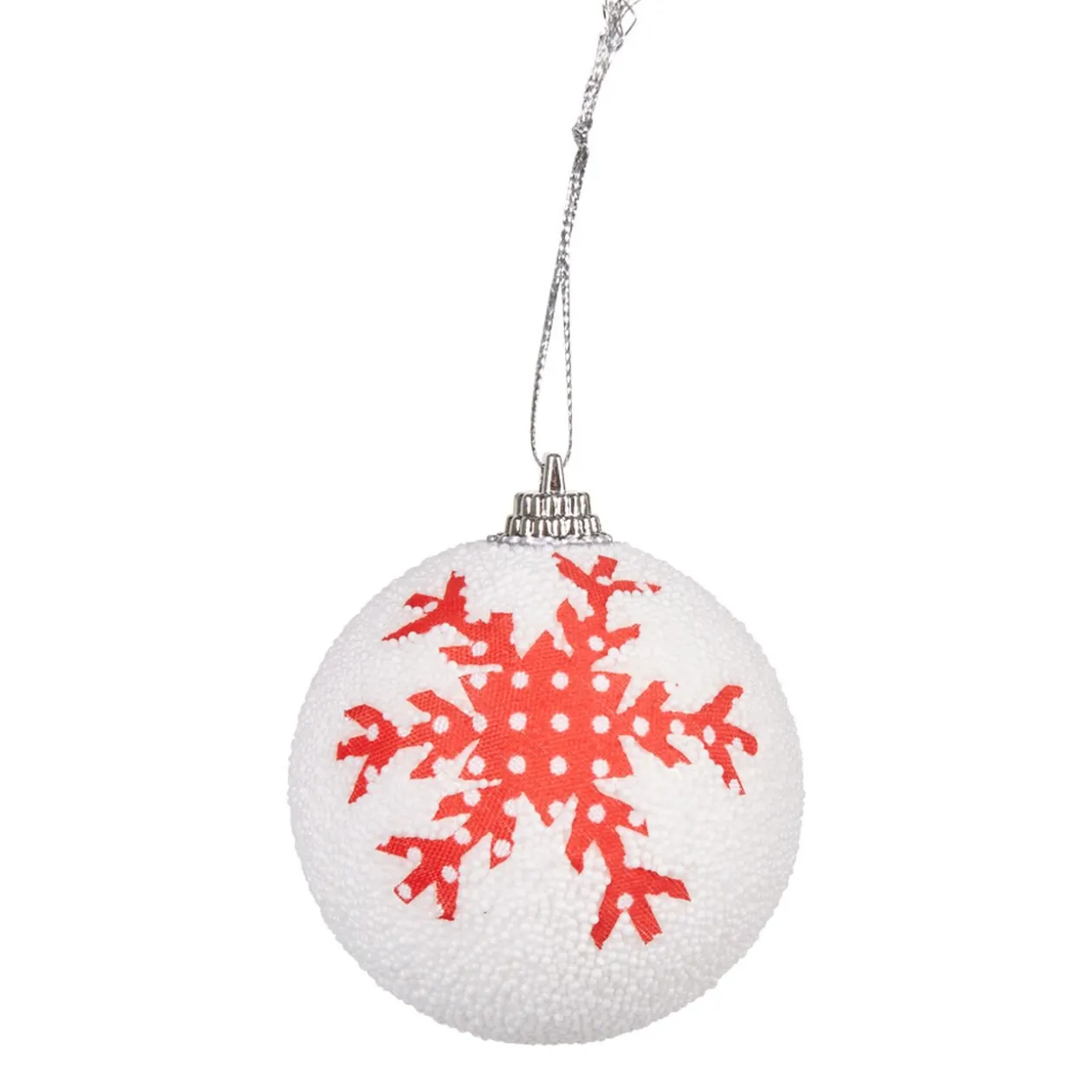 Boule de noël en mousse design flocon blanc rouge x6