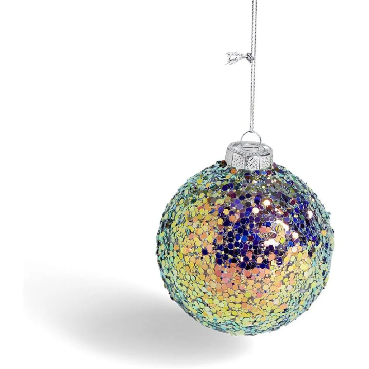 Boule de Noël en verre à paillettes irisé vert Ø8cm