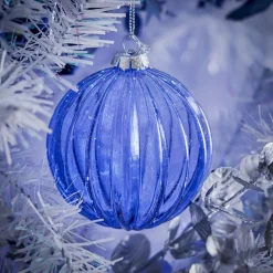 Boule de Noël en verre bleu Ø10 cm