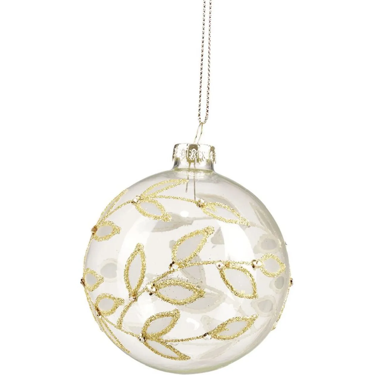 Boule de Noël en verre décor feuille doré pailleté Ø8cm