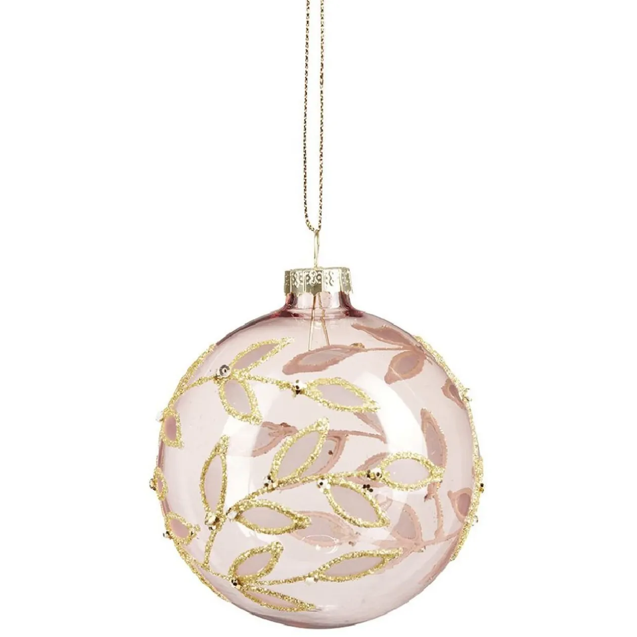 Boule de Noël en verre décor feuille doré pailleté Ø8cm