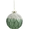 Boule de Noël en verre décor feuillage vert et givre Ø8cm